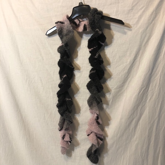 Hand Knit Pink and Black Scarf - Picture 3 of 5